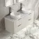 Cadiz Fluted Linen White Double Wall Hung Drawer Vanity with Marble Top & Nevis Basin 1200mm - Chrome Handles