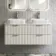 Cadiz Fluted Linen White Double Wall Hung Drawer Vanity with Marble Top & Reno Basin 1200mm - Chrome Handles