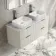 Cadiz Fluted Linen White Double Wall Hung Drawer Vanity with Marble Top & Reno Basin 1200mm - Chrome Handles