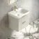 Cadiz Fluted Linen White Wall Hung Basin Drawer Vanity 600mm - Brushed Brass Accents