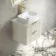 Cadiz Fluted Linen White Wall Hung Drawer Vanity with Marble Top & Marin Basin 600mm - Brushed Brass Accents