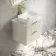 Cadiz Fluted Linen White Wall Hung Drawer Vanity with Marble Top & Reno Basin 600mm - Brushed Brass Accents