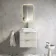 Cadiz Fluted Linen White Wall Hung Drawer Vanity with Marble Top & Reno Basin 600mm - Brushed Brass Accents