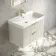 Cadiz Fluted Linen White Wall Hung Basin Drawer Vanity 800mm - Brushed Brass Accents