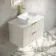 Cadiz Fluted Linen White Wall Hung Drawer Vanity with Marble Top 800mm (Excludes Basin) - Brushed Brass Accents