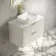 Cadiz Fluted Linen White Wall Hung Drawer Vanity with Marble Top & Reno Basin 800mm - Brushed Brass Accents