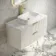 Cadiz Fluted Linen White Wall Hung Drawer Vanity with Marble Top 1000mm (Excludes Basin) - Brushed Brass Accents