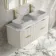Cadiz Fluted Linen White Double Wall Hung Drawer Vanity with Marble Top 1200mm (Excludes Basin) - Brushed Brass Accents