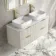 Cadiz Fluted Linen White Double Wall Hung Drawer Vanity with Marble Top & Marin Basin 1200mm - Brushed Brass Accents