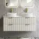Cadiz Fluted Linen White Double Wall Hung Drawer Vanity with Marble Top & Nevis Basin 1200mm - Brushed Brass Accents