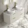 Cadiz Fluted Linen White Double Wall Hung Drawer Vanity with Marble Top & Nevis Basin 1200mm - Brushed Brass Accents