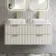 Cadiz Fluted Linen White Double Wall Hung Drawer Vanity with Marble Top & Reno Basin 1200mm - Brushed Brass Accents