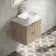 Cadiz Fluted Apex Oak Wall Hung Drawer Vanity with Marble Top 600mm (Excludes Basin) - Chrome Handles