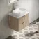 Cadiz Fluted Apex Oak Wall Hung Drawer Vanity with Marble Top & Reno Basin 600mm - Chrome Handles