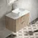 Cadiz Fluted Apex Oak Wall Hung Drawer Vanity with Marble Top 800mm (Excludes Basin) - Chrome Handles