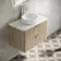 Cadiz Fluted Apex Oak Wall Hung Drawer Vanity with Marble Top & Nevis Basin 800mm - Chrome Handles