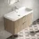 Cadiz Fluted Apex Oak Wall Hung Basin Drawer Vanity 1000mm - Chrome Handles