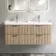 Cadiz Fluted Apex Oak Wall Hung Double Basin Drawer Vanity 1200mm - Chrome Handles