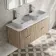 Cadiz Fluted Apex Oak Double Wall Hung Drawer Vanity with Marble Top 1200mm (Excludes Basin) - Chrome Handles