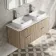 Cadiz Fluted Apex Oak Double Wall Hung Drawer Vanity with Marble Top & Marin Basin 1200mm - Chrome Handles