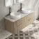 Cadiz Fluted Apex Oak Double Wall Hung Drawer Vanity with Marble Top & Nevis Basin 1200mm - Chrome Handles