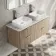 Cadiz Fluted Apex Oak Double Wall Hung Drawer Vanity with Marble Top & Reno Basin 1200mm - Chrome Handles