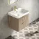 Cadiz Fluted Apex Oak Wall Hung Basin Drawer Vanity 600mm - Brushed Brass Accents