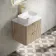 Cadiz Fluted Apex Oak Wall Hung Drawer Vanity with Marble Top 600mm (Excludes Basin) - Brushed Brass Accents