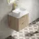 Cadiz Fluted Apex Oak Wall Hung Drawer Vanity with Marble Top & Marin Basin 600mm - Brushed Brass Accents