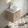 Cadiz Fluted Apex Oak Wall Hung Drawer Vanity with Marble Top & Nevis Basin 600mm - Brushed Brass Accents