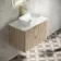 Cadiz Fluted Apex Oak Wall Hung Drawer Vanity with Marble Top & Marin Basin 800mm - Brushed Brass Accents