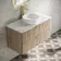 Cadiz Fluted Apex Oak Wall Hung Drawer Vanity with Marble Top & Nevis Basin 1000mm - Brushed Brass Accents