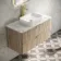 Cadiz Fluted Apex Oak Wall Hung Drawer Vanity with Marble Top & Reno Basin 1000mm - Brushed Brass Accents