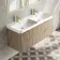 Cadiz Fluted Apex Oak Wall Hung Double Basin Drawer Vanity 1200mm - Brushed Brass Accents