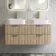 Cadiz Fluted Apex Oak Double Wall Hung Drawer Vanity with Marble Top 1200mm (Excludes Basin) - Brushed Brass Accents