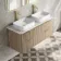 Cadiz Fluted Apex Oak Double Wall Hung Drawer Vanity with Marble Top & Marin Basin 1200mm - Brushed Brass Accents