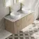 Cadiz Fluted Apex Oak Double Wall Hung Drawer Vanity with Marble Top & Nevis Basin 1200mm - Brushed Brass Accents