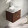 Cadiz Fluted Apex Walnut Wall Hung Drawer Vanity with Marble Top & Reno Basin 600mm - Chrome Handles