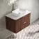 Cadiz Fluted Apex Walnut Wall Hung Drawer Vanity with Marble Top & Reno Basin 800mm - Chrome Handles