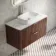Cadiz Fluted Apex Walnut Wall Hung Drawer Vanity with Marble Top 1000mm (Excludes Basin) - Chrome Handles