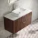 Cadiz Fluted Apex Walnut Wall Hung Drawer Vanity with Marble Top & Marin Basin 1000mm - Chrome Handles