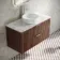 Cadiz Fluted Apex Walnut Wall Hung Drawer Vanity with Marble Top & Nevis Basin 1000mm - Chrome Handles