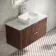 Cadiz Fluted Apex Walnut Wall Hung Drawer Vanity with Marble Top & Reno Basin 1000mm - Chrome Handles