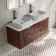 Cadiz Fluted Apex Walnut Double Wall Hung Drawer Vanity with Marble Top 1200mm (Excludes Basin) - Chrome Handles