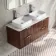 Cadiz Fluted Apex Walnut Double Wall Hung Drawer Vanity with Marble Top & Marin Basin 1200mm - Chrome Handles