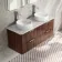 Cadiz Fluted Apex Walnut Double Wall Hung Drawer Vanity with Marble Top & Nevis Basin 1200mm - Chrome Handles