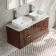 Cadiz Fluted Apex Walnut Double Wall Hung Drawer Vanity with Marble Top & Reno Basin 1200mm - Chrome Handles
