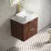 Cadiz Fluted Apex Walnut Wall Hung Drawer Vanity with Marble Top & Marin Basin 600mm - Brushed Brass Accents