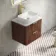 Cadiz Fluted Apex Walnut Wall Hung Drawer Vanity with Marble Top & Reno Basin 600mm - Brushed Brass Accents
