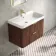 Cadiz Fluted Apex Walnut Wall Hung Basin Drawer Vanity 800mm - Brushed Brass Accents